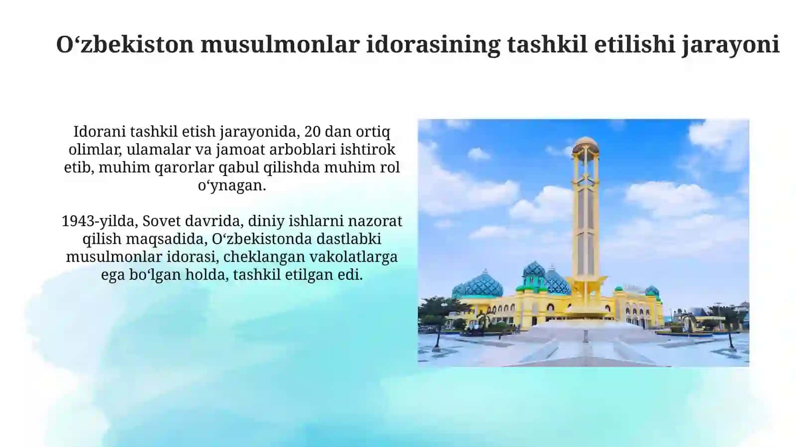 Oʻzbekiston musulmonlar idorasining tashkil etilish tarixi va ahamiyati 4