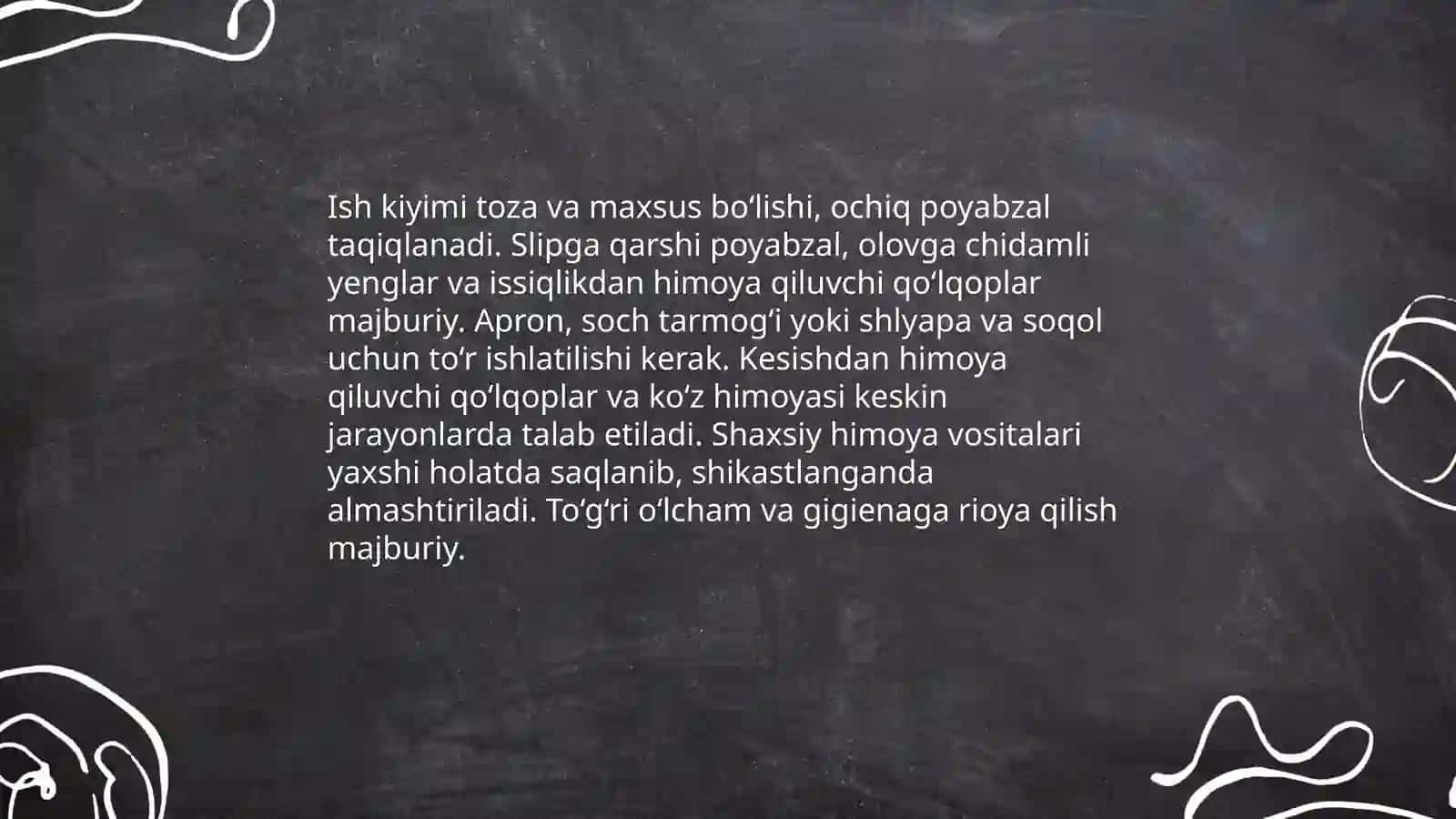 Pazandachilik xonasida xavfsizlik texnikasi qoidalari 4
