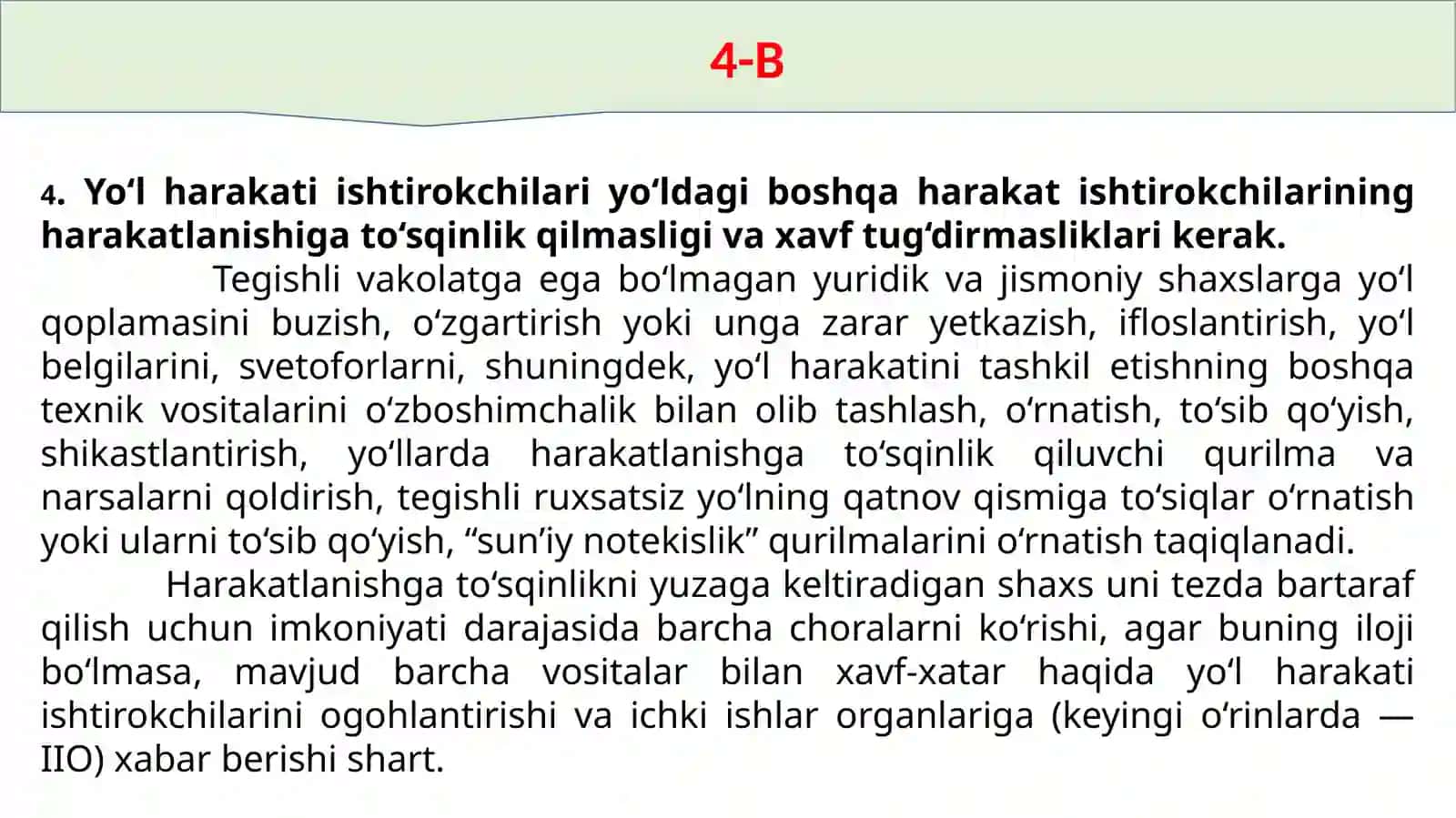 Yo‘l harakatining qoidalari 4