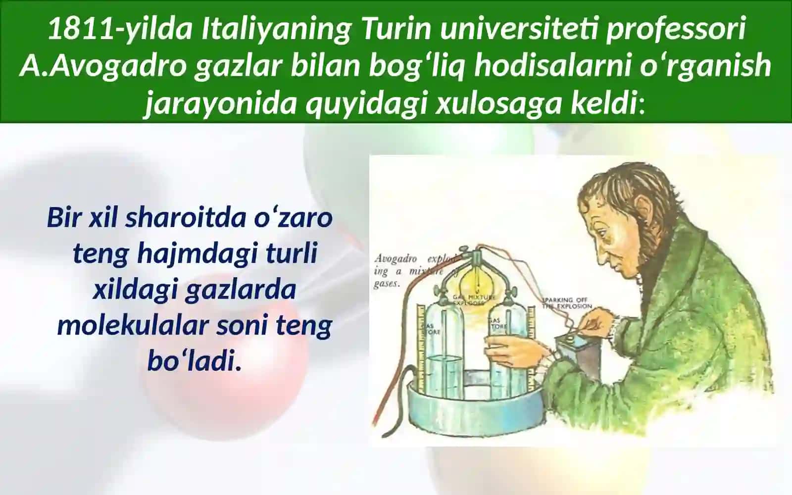Avogadro QONUNI. MOLAR HAJM 4