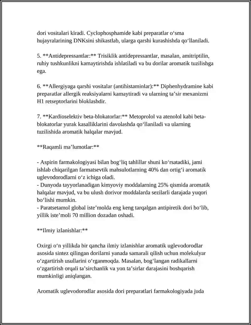 AROMATIK UGLEVODORODLAR ASOSIDA OLINADIGAN DORI PREPARATLARI 4