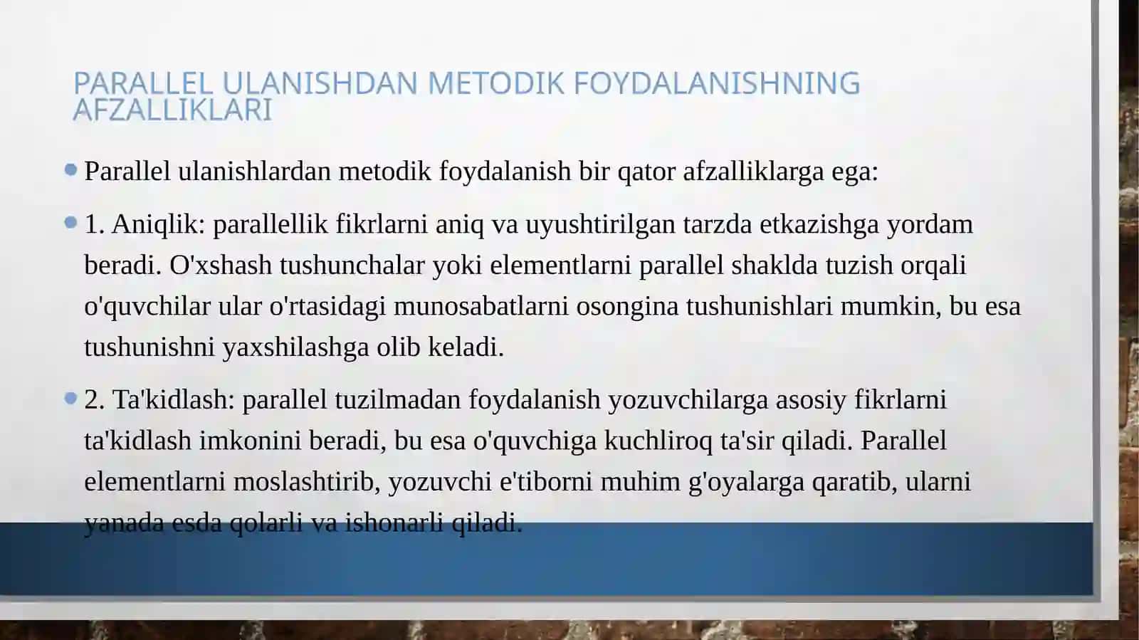 Gaplarning parallel bog'lanishidan uslubiy foydalanish. 4