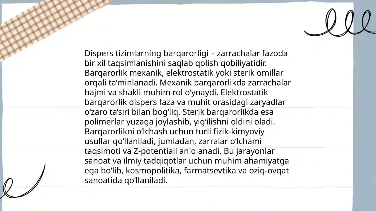Dispers hodisalarining barqarorligi va kongulatsiyasi 4