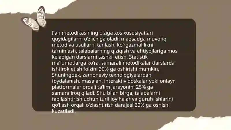 Pedagogik adabiyotlar, lug‘at, ma’lumotlarni o‘qib o‘rganish orqali “metodika”, “fan metodikasi”, “o‘qitish metodikasi” tushunchalarining mohiyati 4