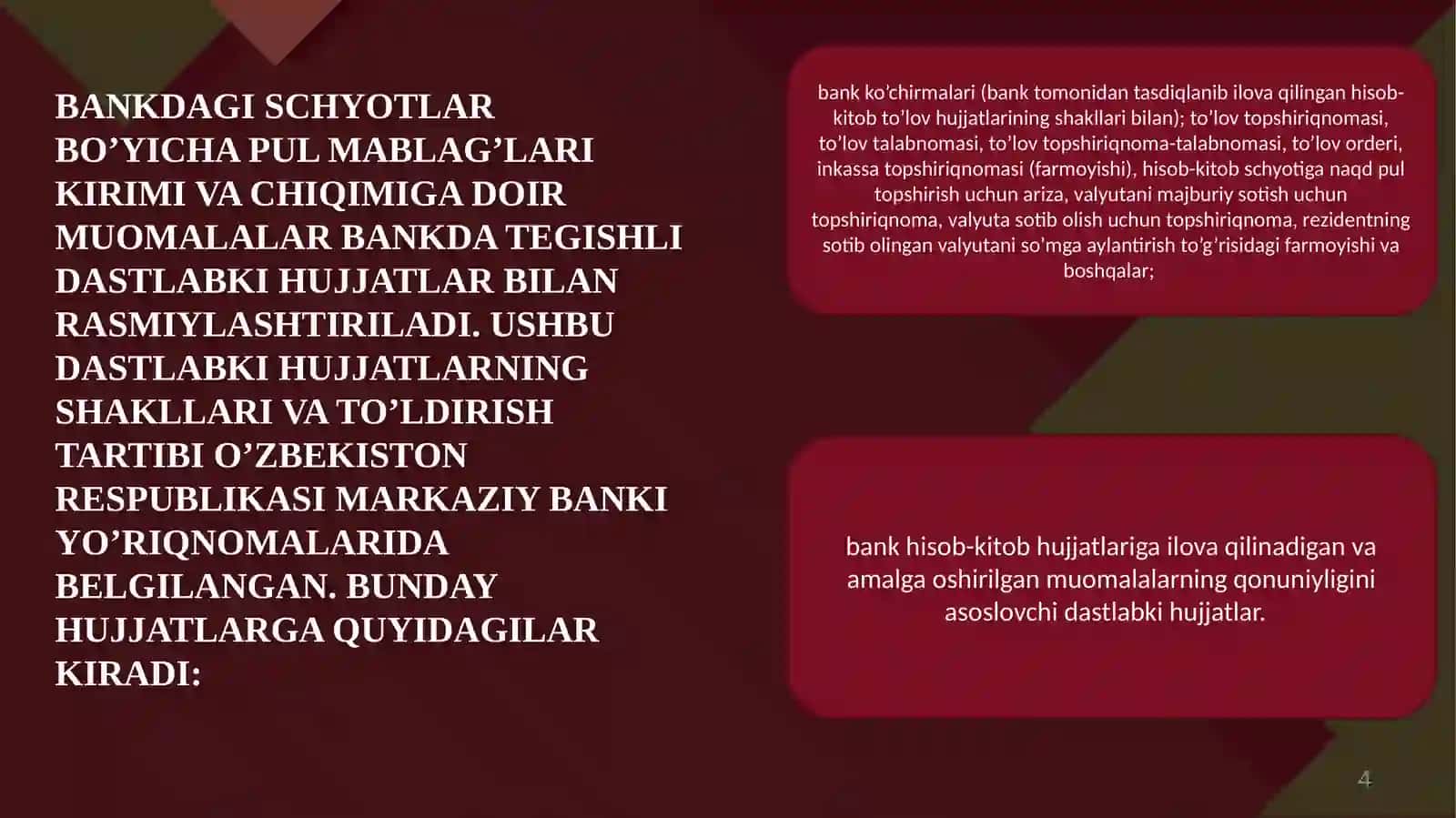 Bankdagi schyotlarga doir muomalalar auditi 4