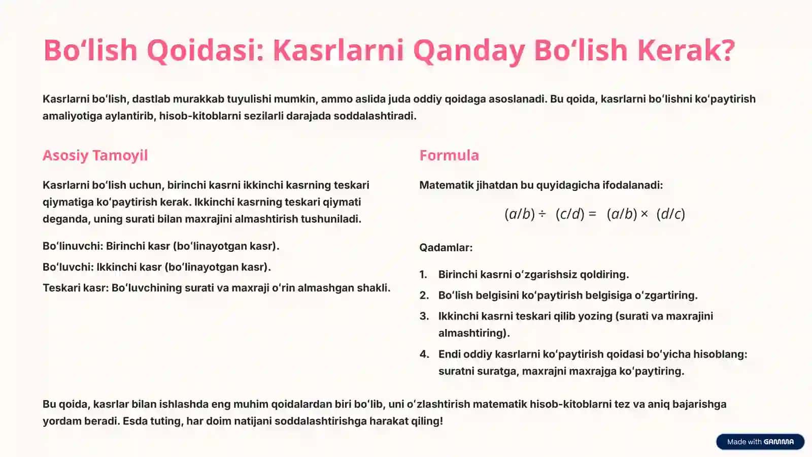 Toʻgʻri Kasrni Toʻgʻri Kasrga Boʻlish 4