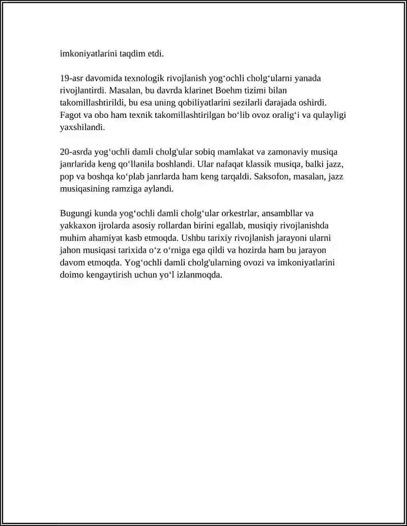 SIMFONIK ORKESTRINING YOGʻOCHLI DAMLI CHOLGʻULAR GURUHI 4
