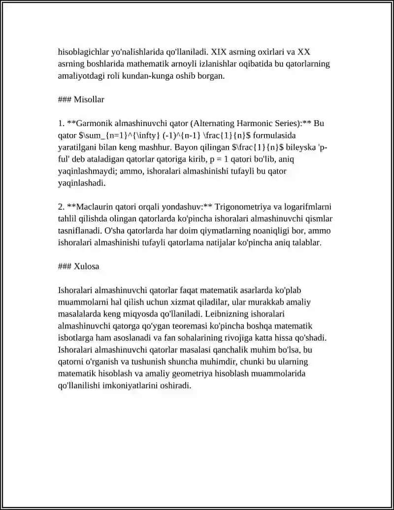 ISHORALARI ALMASHINUVCHI QATORLAR 4