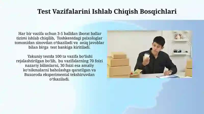 Qobiliyatni ôrganish test topshiriqlarni tanlash 4