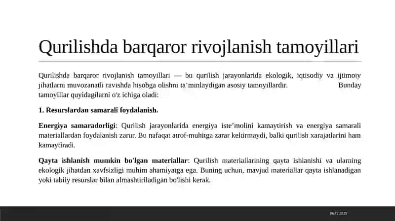 Qurilishda Barqaror Rivojlanish Tamoyillari 4