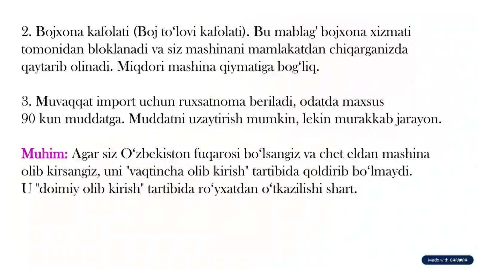 Transport vositalarini olib oʻtish 4