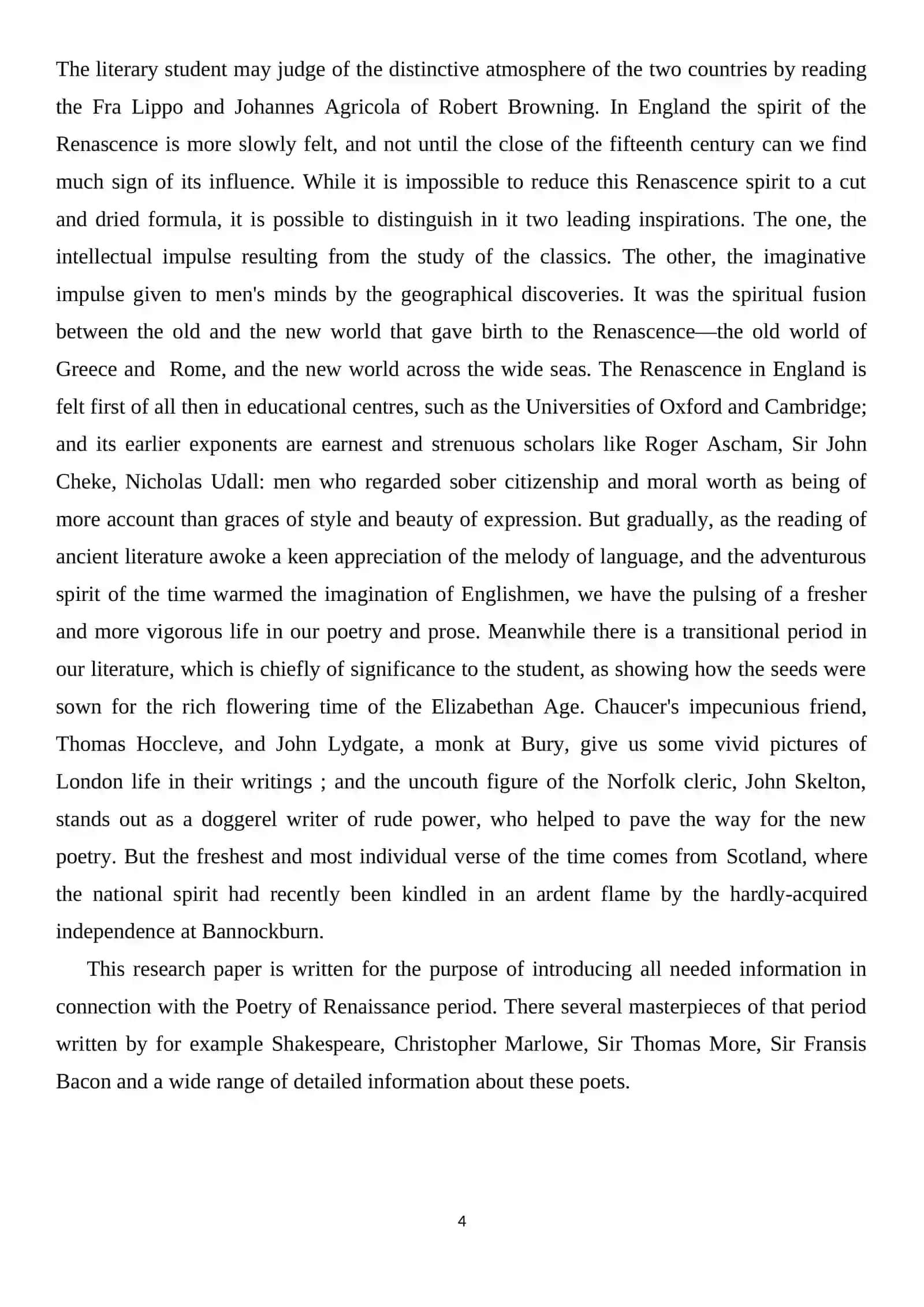 Course Paper on The Poetry of Renaissance Period 4
