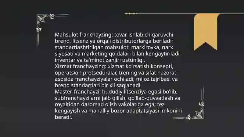Franchayzing tizimi va uning afzalliklari 4