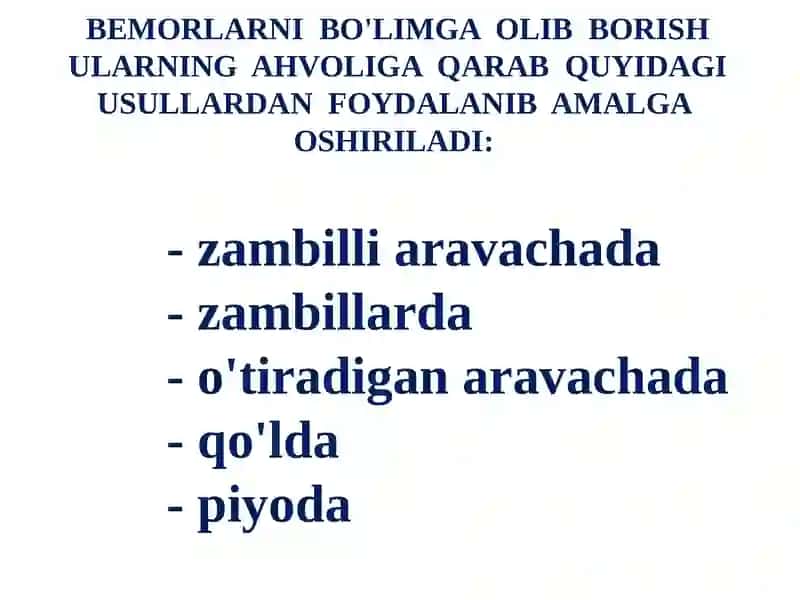 Bemorlarni transportirovka qilish usullari 4