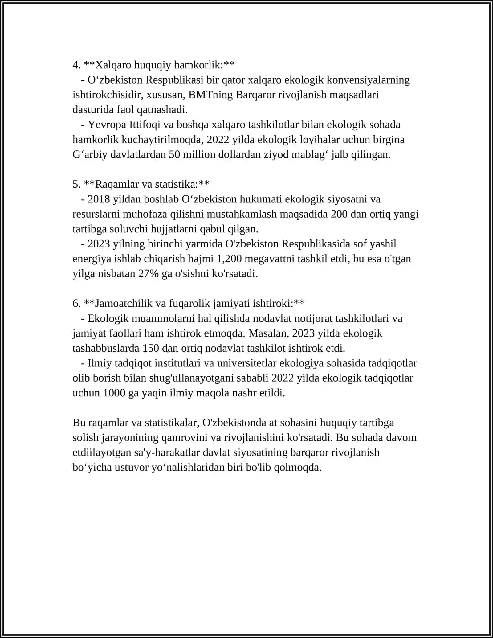 AT SOHASIDAGI HUQUGIY-MEYORIY HUJJATLAR, O`ZBEKISTONDA ATNING HOLATI VA RIVOJLANISH ISTIQBOLLARI 4