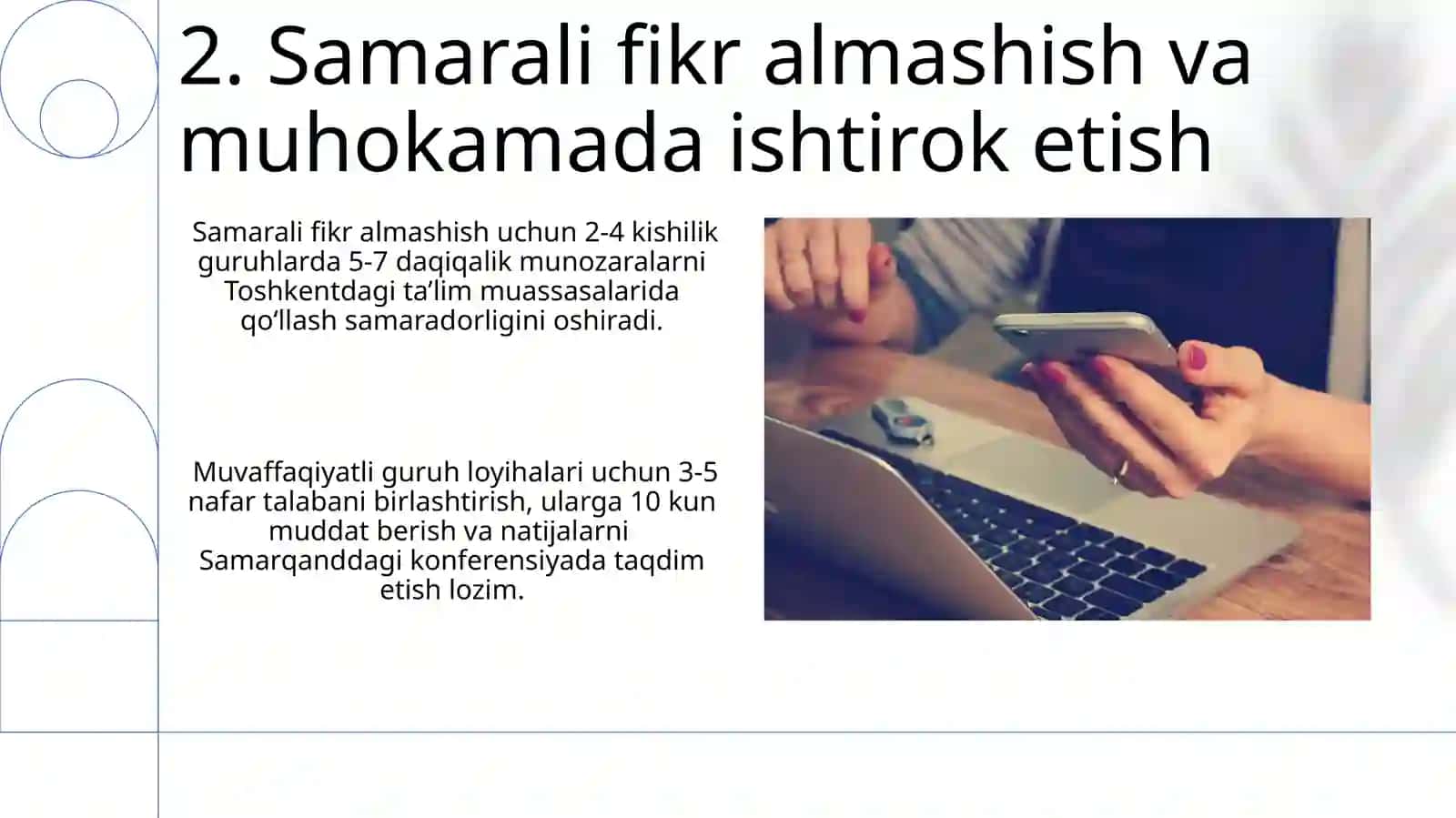 Juftlik, kichik guruhlar, jamoada o'quv loyihalarini tayyorlash 4