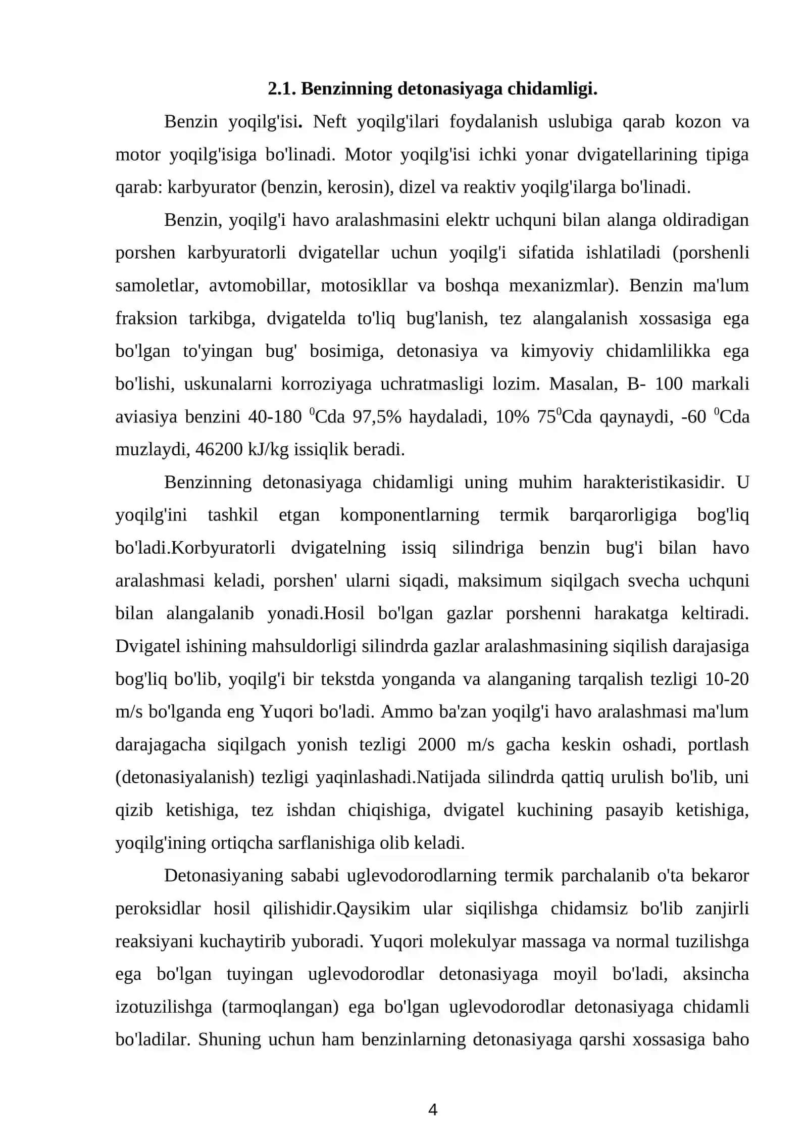 Past oktanli benzinni riforming qilish jarayoni 4