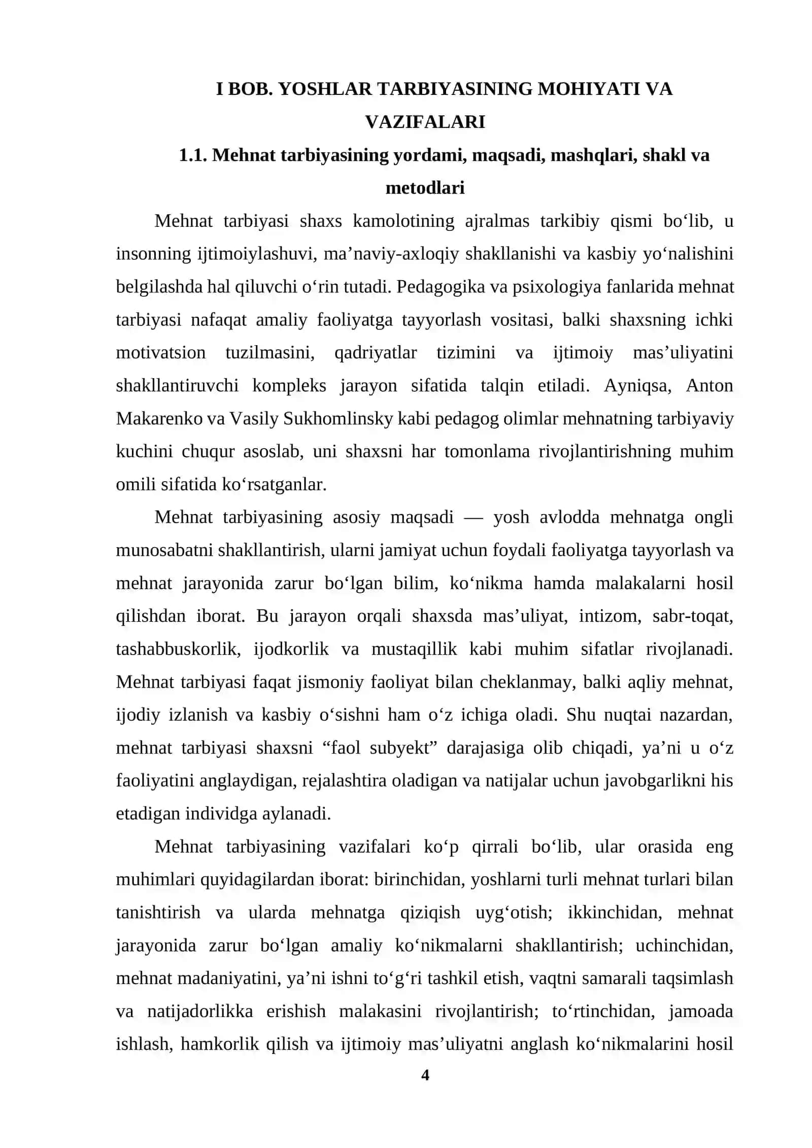 SHAXS TARBIYASIDA MEHNAT TARBIYASINING O’RNI MAVZUSIDA YOZGAN KURS ISHI 4