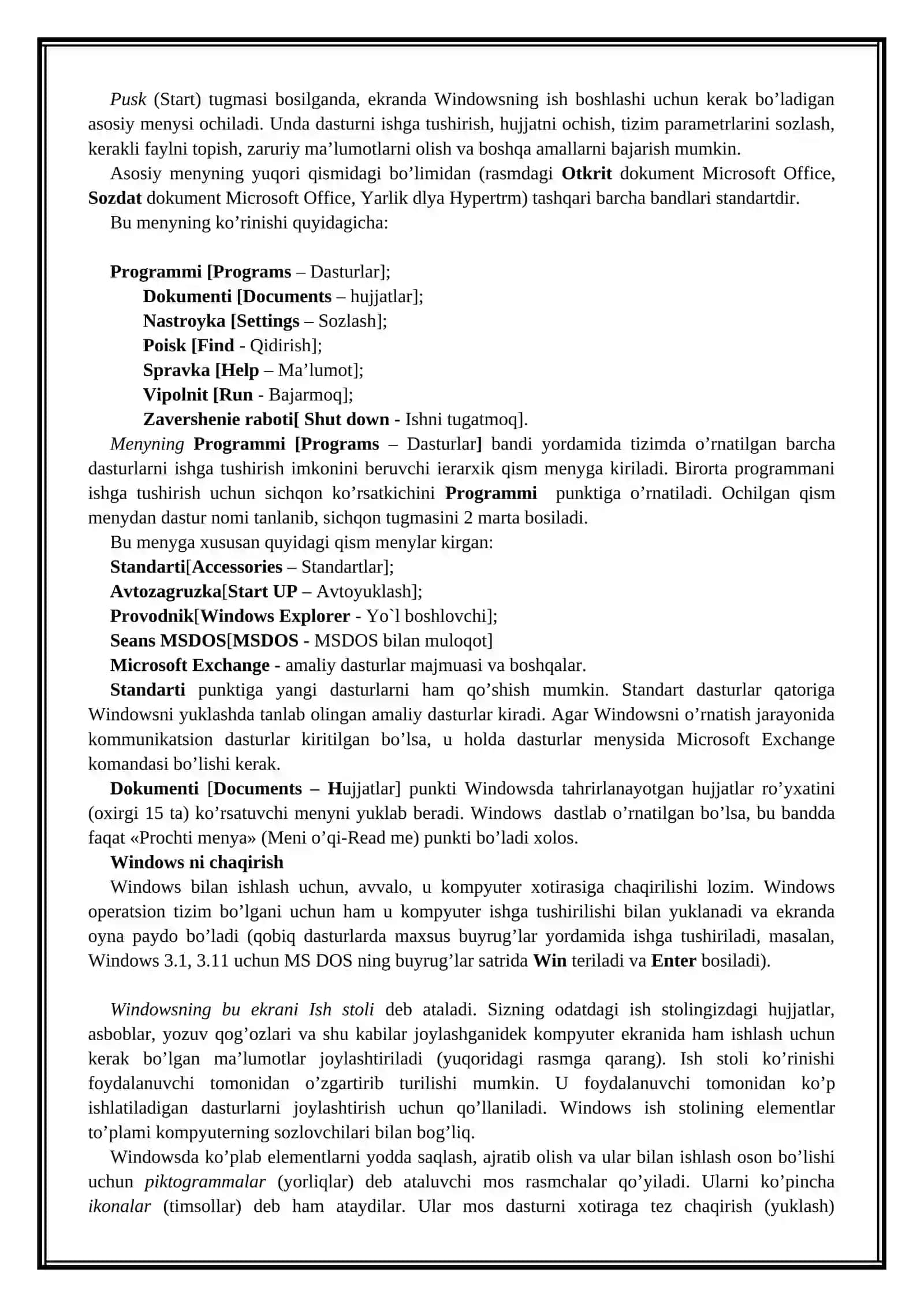 Windows operatsion tizimlari VA UNING IMKONIYATLARI 4