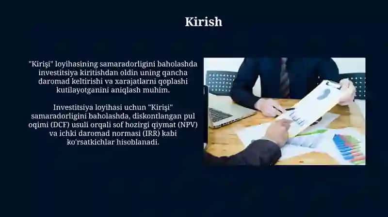 INVESTITSIYA LOYHALARINING SAMARADORLIGINI BOHOLASH 4