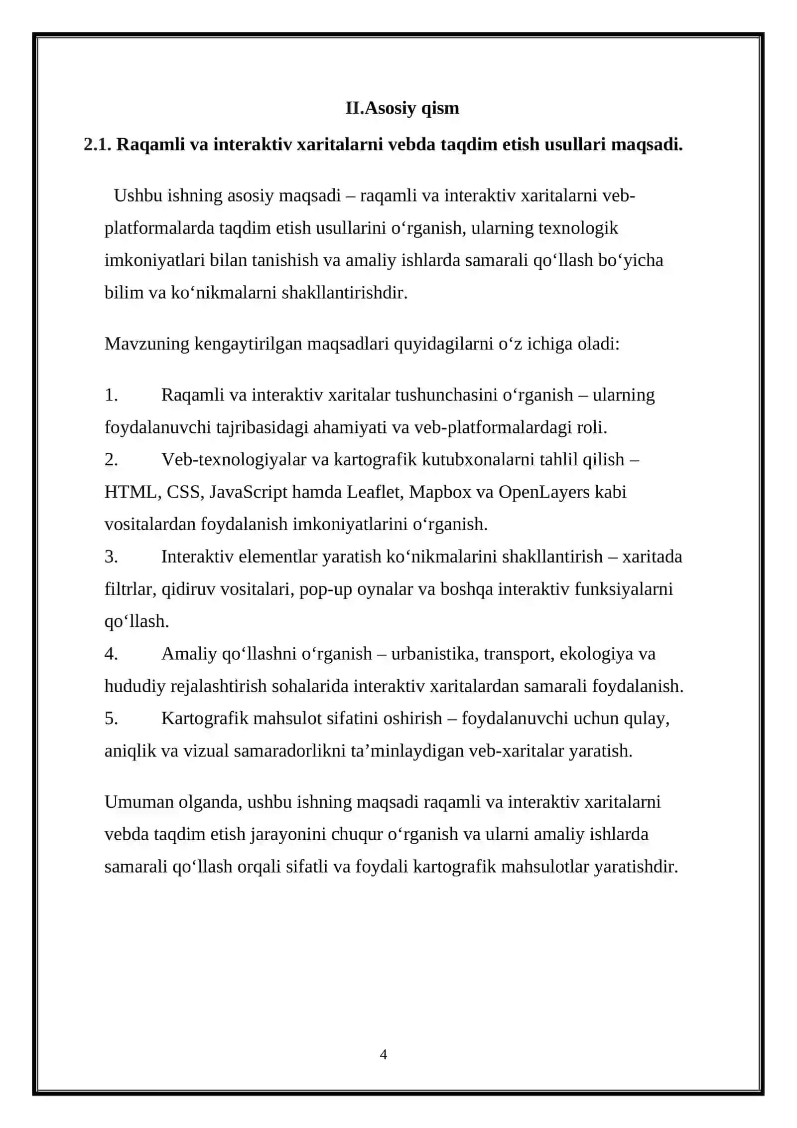 Raqamli va interaktiv xaritalarni vebda taqdim etish usullari. 4