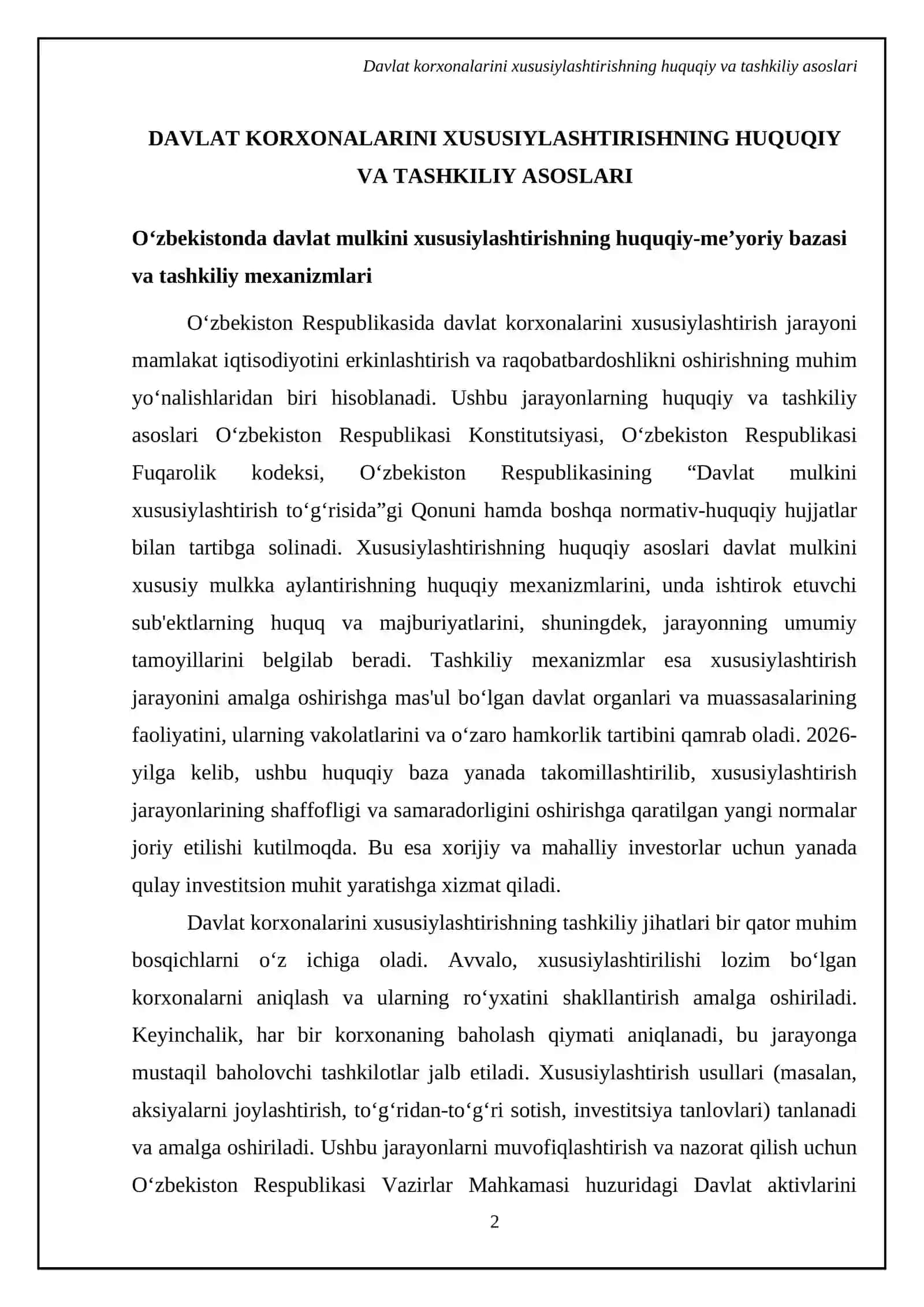 Korxonani davlat tasarrufidan chiqarish va xususilashtirish 4