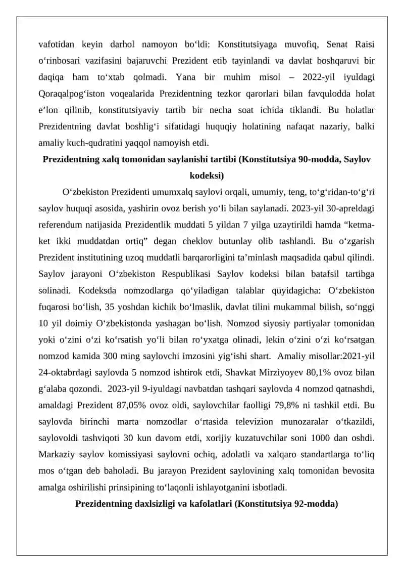 O‘zbekiston Respublikasi Prezidentining huquqiy holati 4
