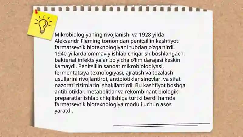 Farmatsevtik biotexnologiya modulining rivojlanish tarixi 4