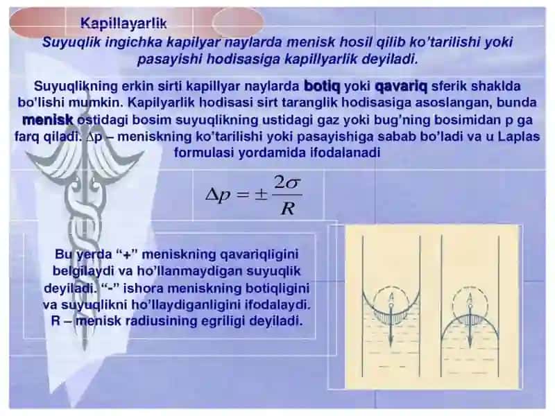 Suyuqliklarning sirttarangligi. Havo va gaz emboliyasi 4