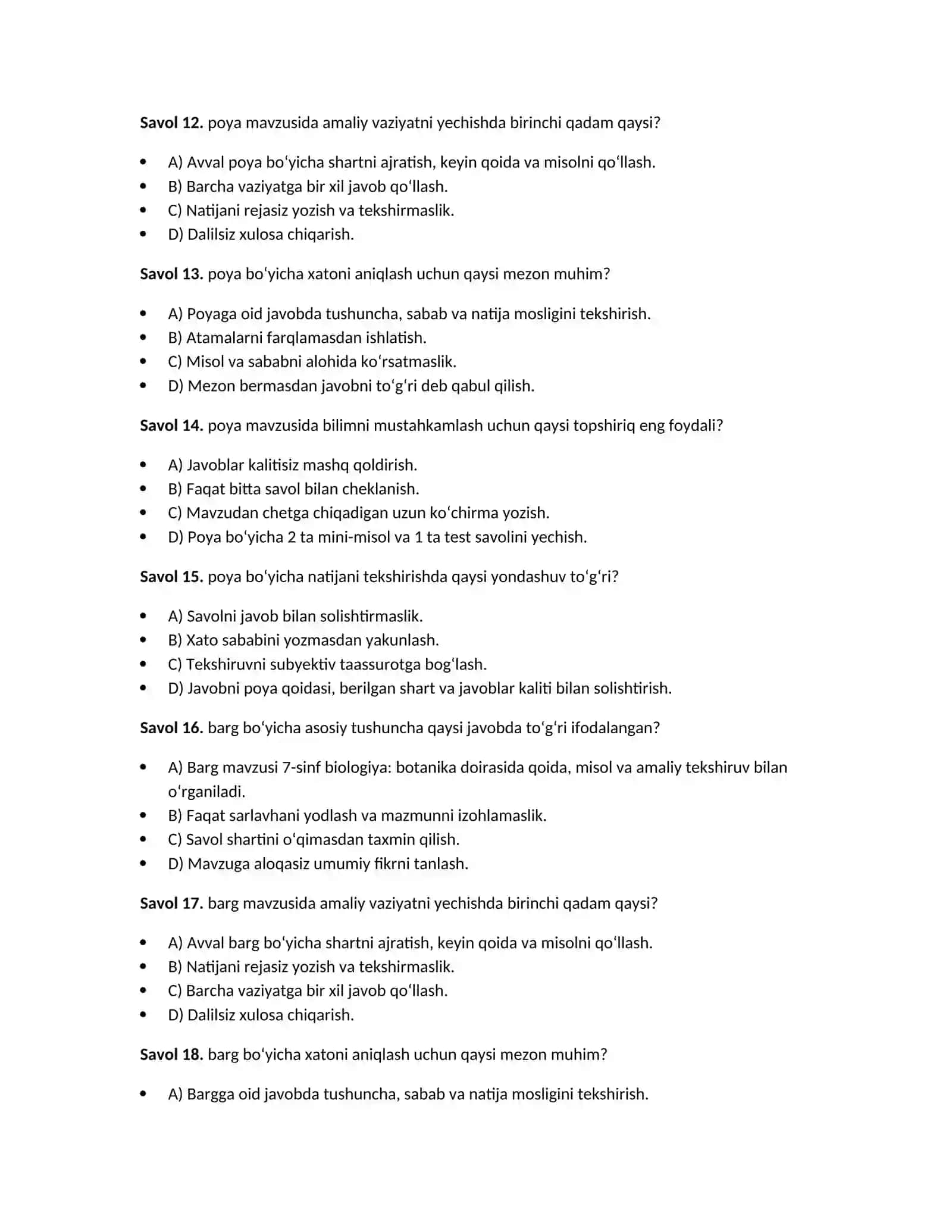 7-sinf biologiya: botanika — 100 test 4