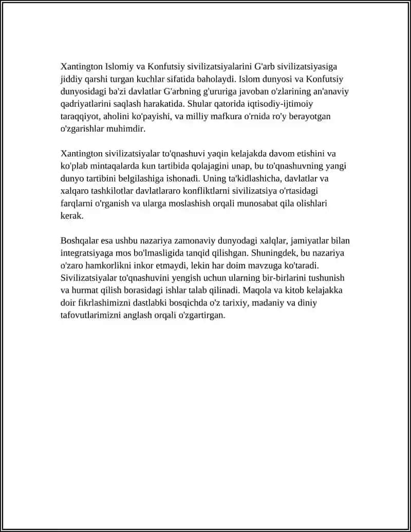 S.Xantingtonning "Sivilizatsiyalar to'qnashuvi" 4