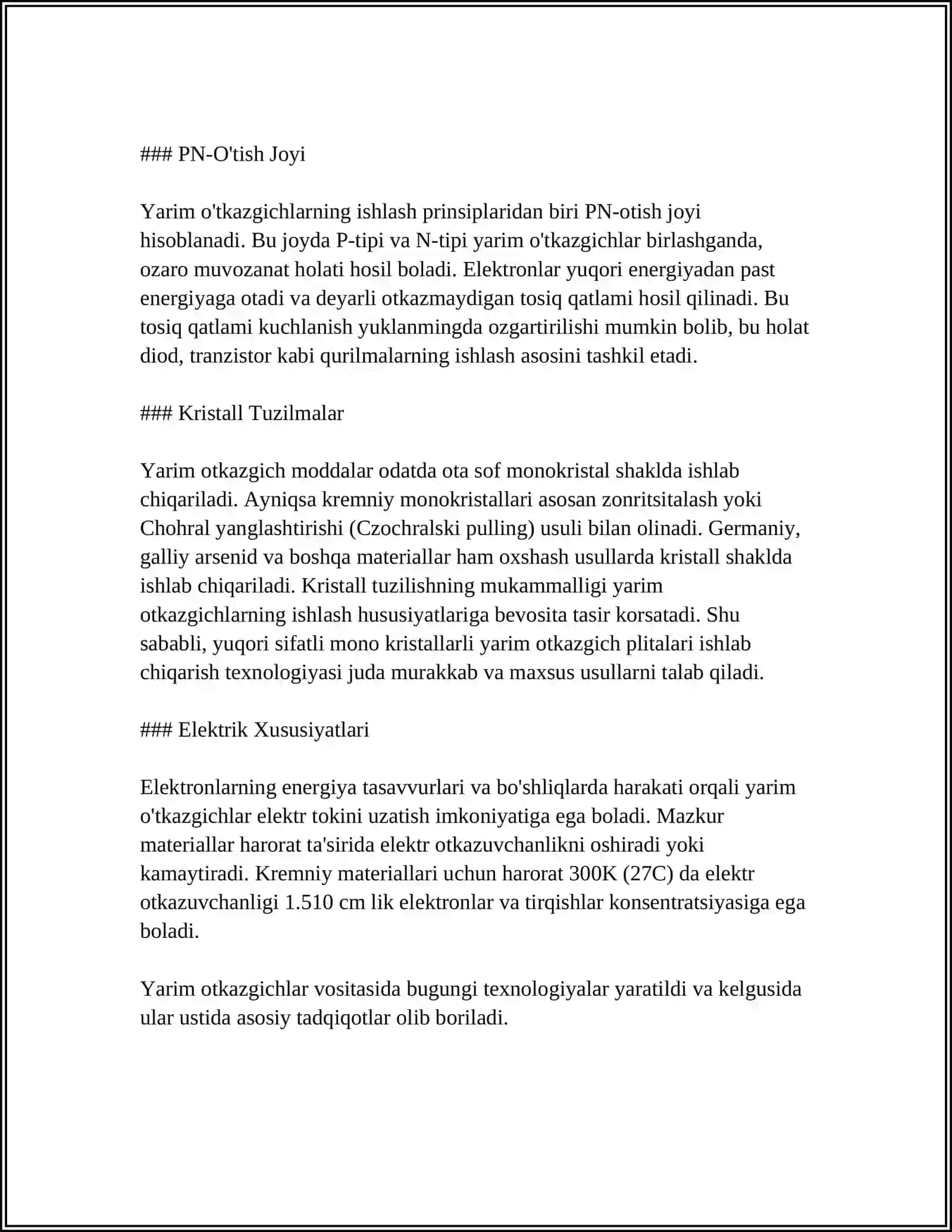 YARIM O'TKAZGICHLARDA ELEKTRONLARNING HARAKATI 4