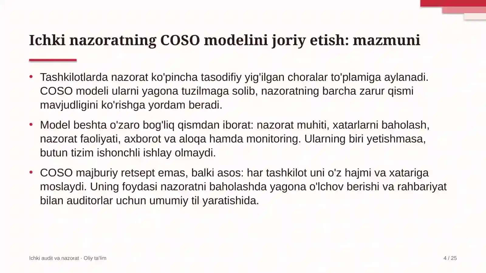 Energetika nazorati inspeksiyalarida ichki nazoratning COSO modelini joriy etish 4