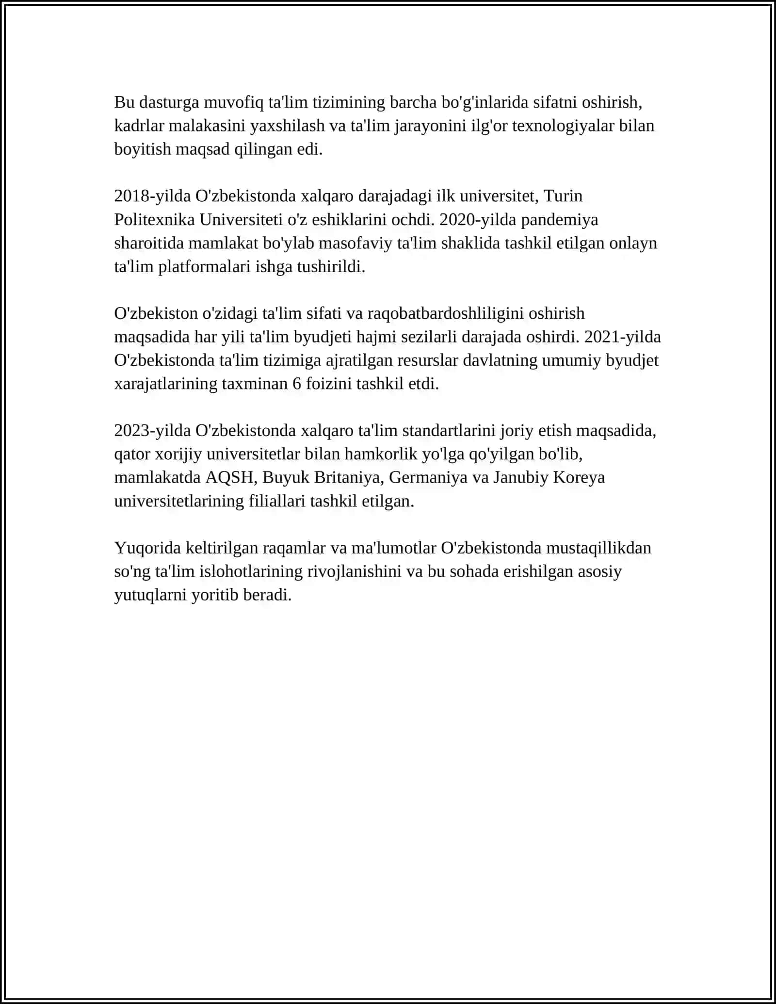 O'ZBEKISTONDA TALIM ISLOHOTLARI 4