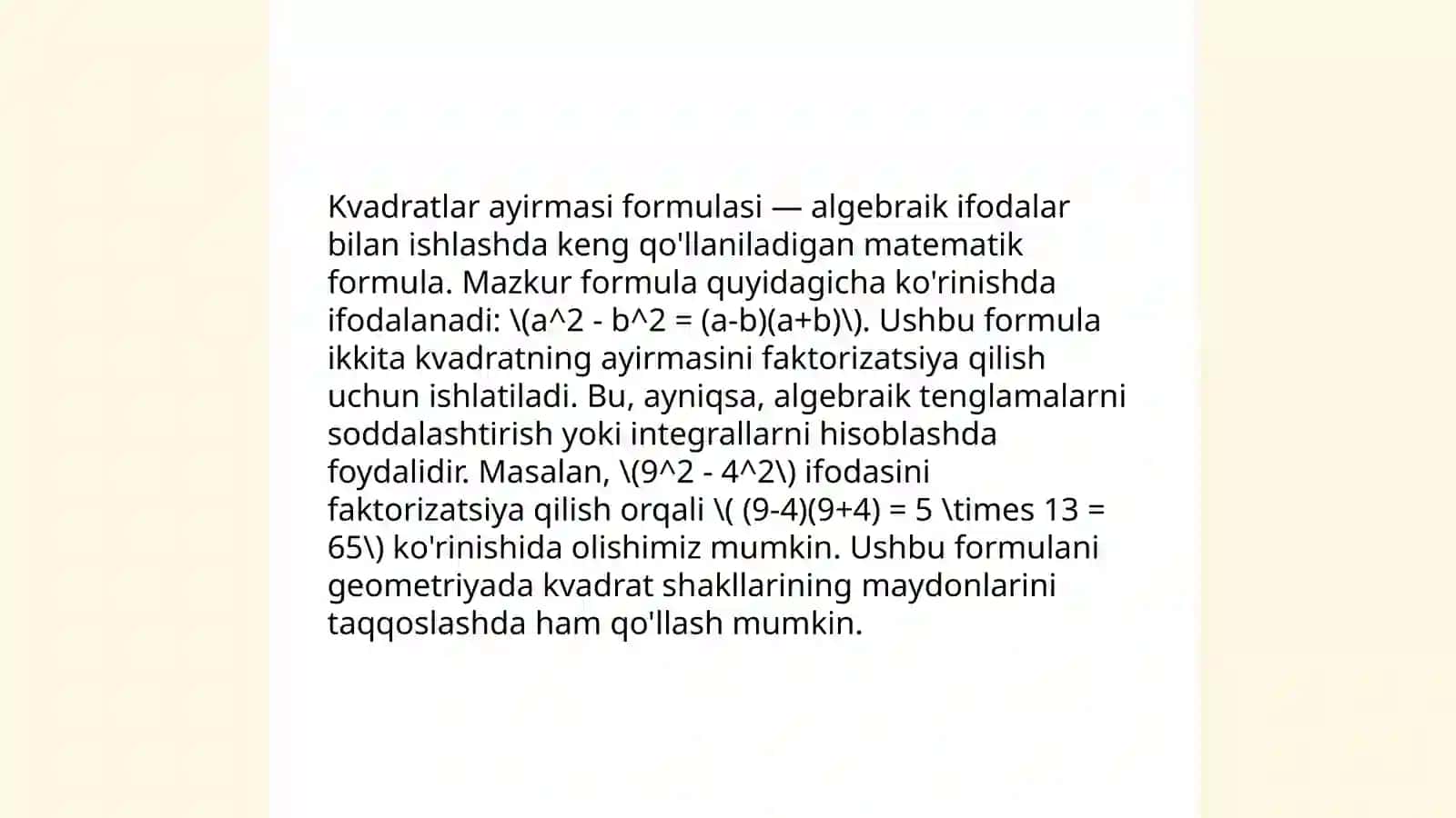 Qisqa koʻpaytirish formulalari 4