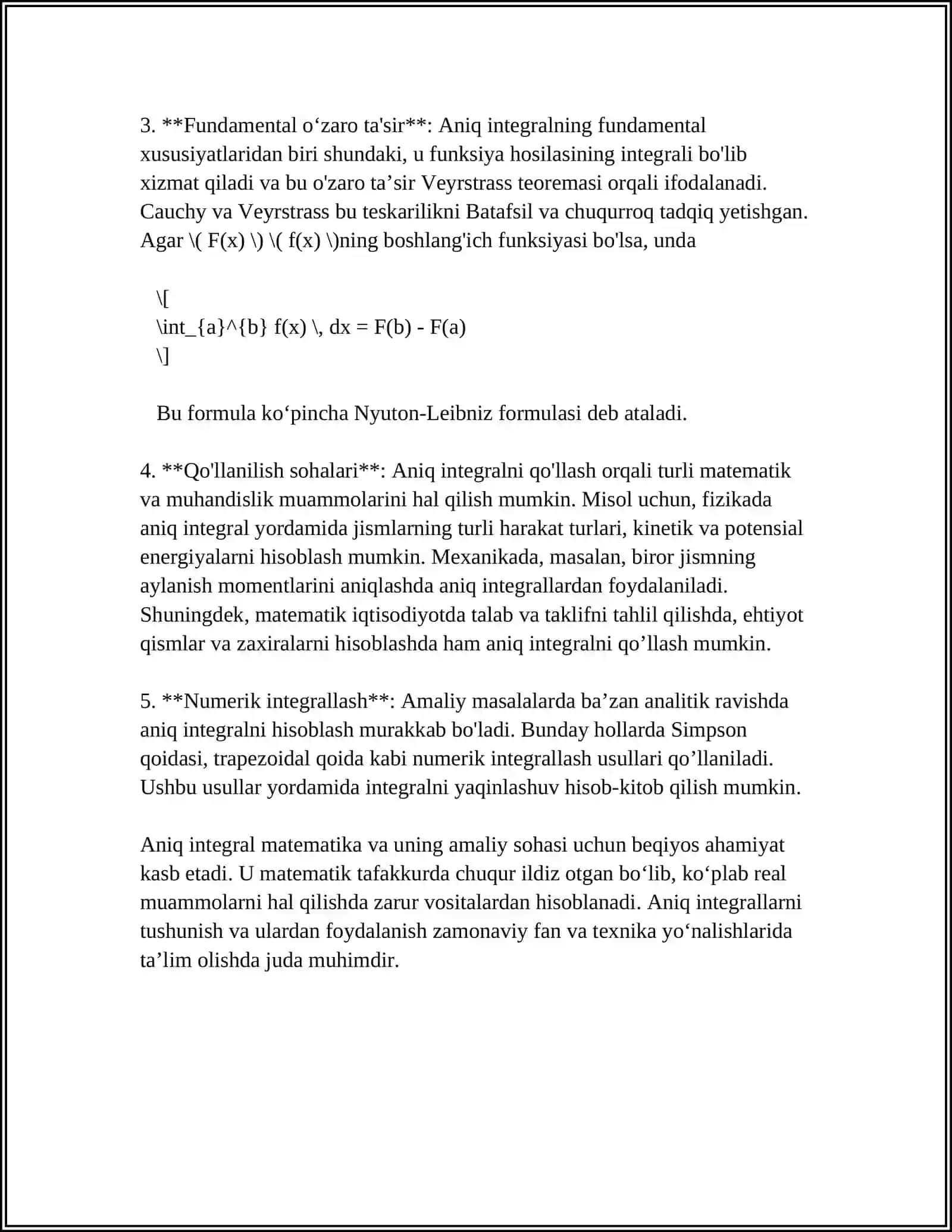 ANIQ INTEGRAL TUSHUNCHASI BOʻYICHA MASALALAR 4