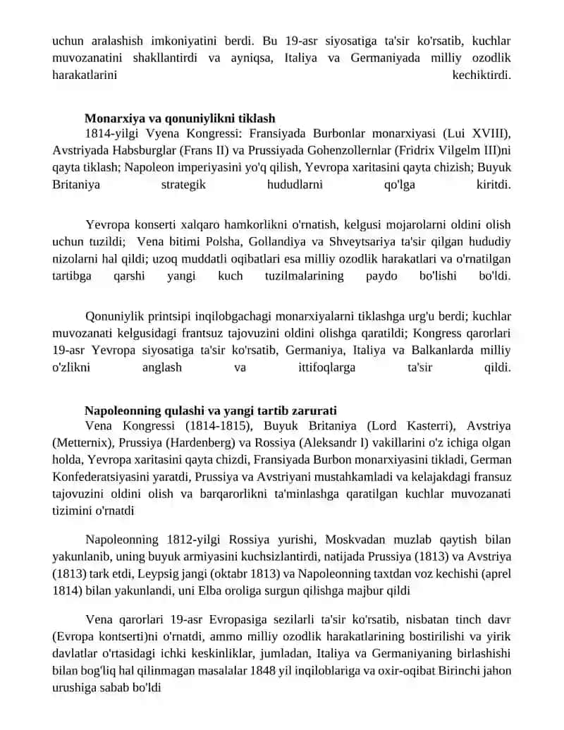 1814-yilgi Vena kongressi qarorlarining ahamiyati 4