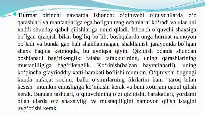 O’qituvchi-talaba munosabatlar axloqi 4