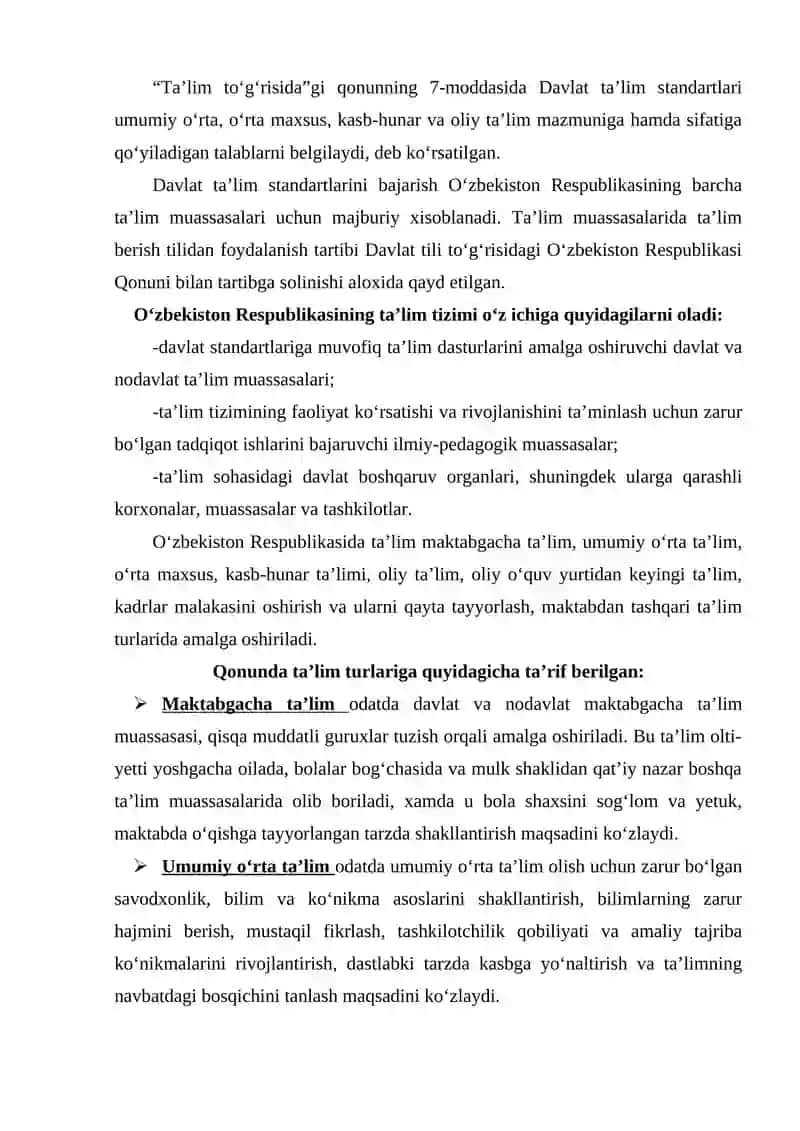 O'zbekiston Respublikasi ta'lim tizimiga oid me'yoriy-huquqiy hujjatlar 4