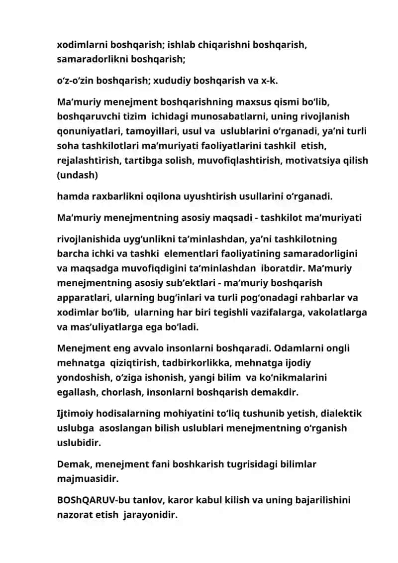 Menejmentning Zarurligi, Maqsad va Vazifalari 4