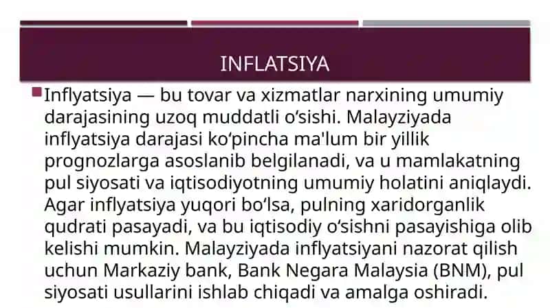 Malayziya pul tizimi va infLyatsiyasi 4