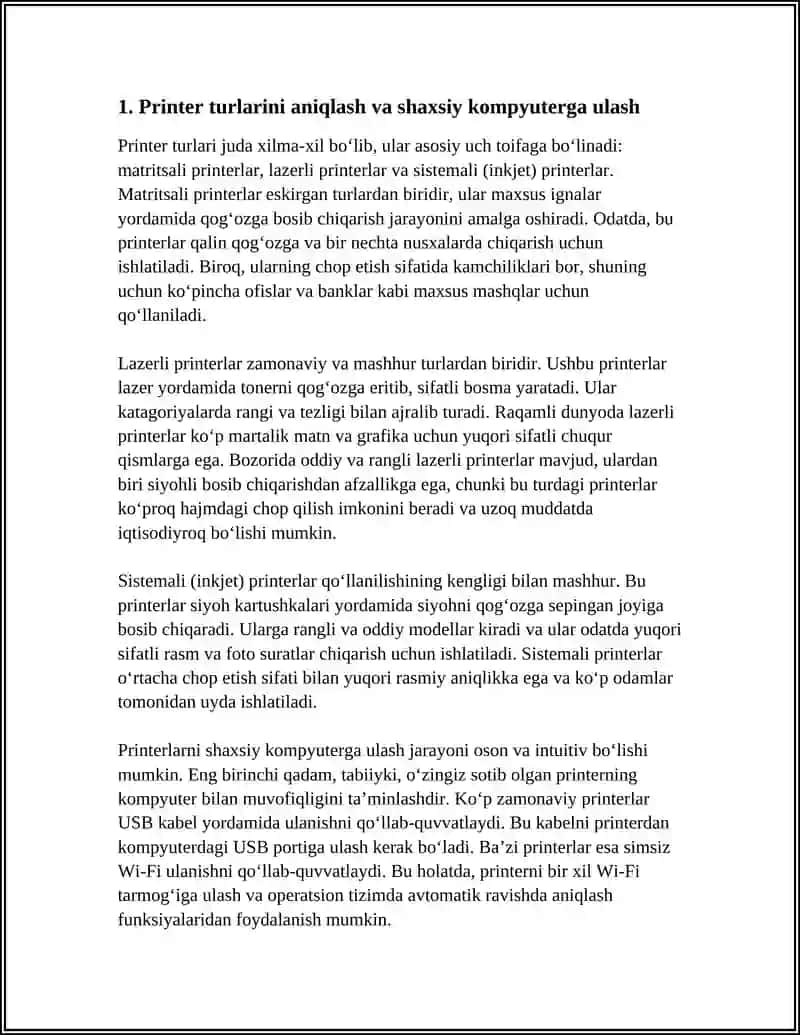 SHAXSIY KOMPYUTERGA PRINTER QANDAY O`LCHANADI 4