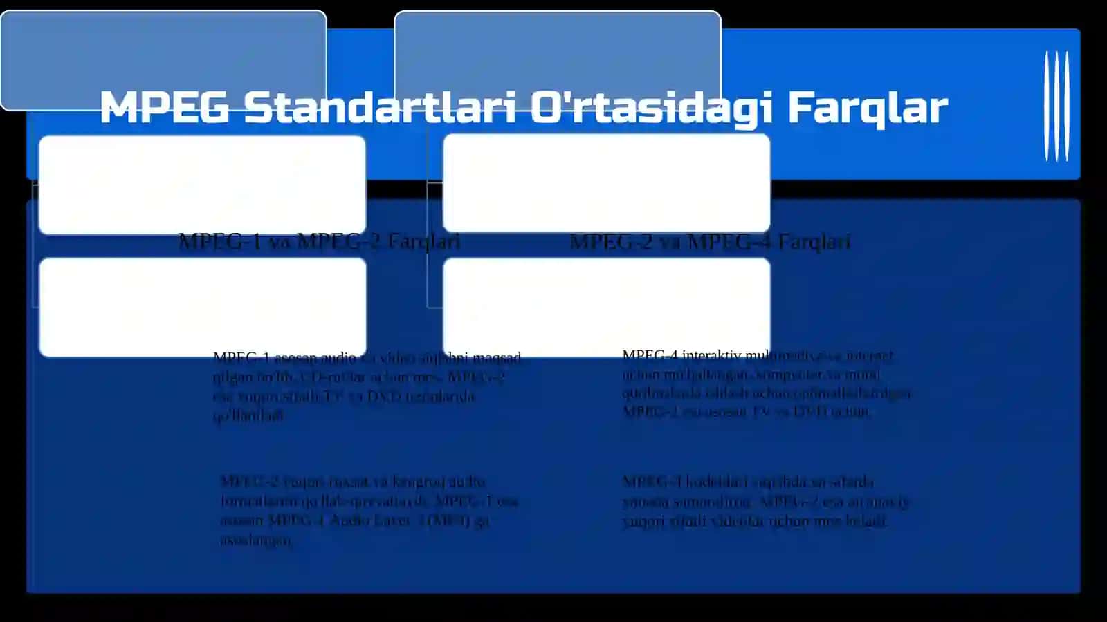 MPEG standartlarini solishtirish algoritmlari 4