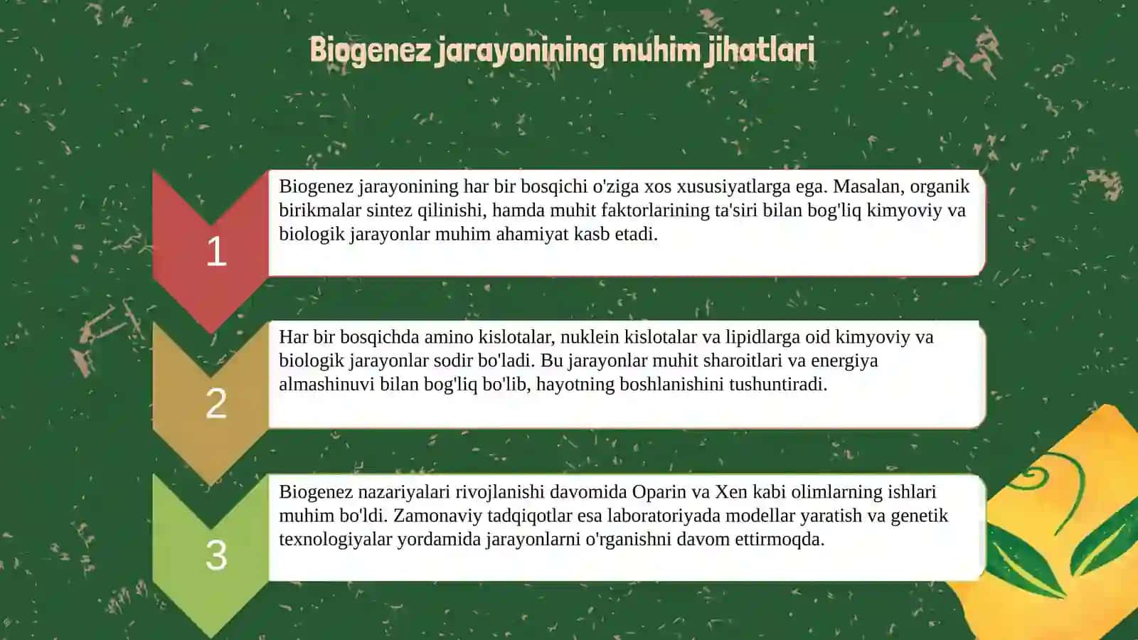 Biogenezning asosiy bosqichlari 4