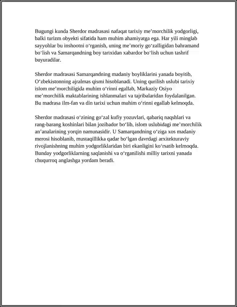 REFERAT Mavzu: SHERDOR MADRASASI 4