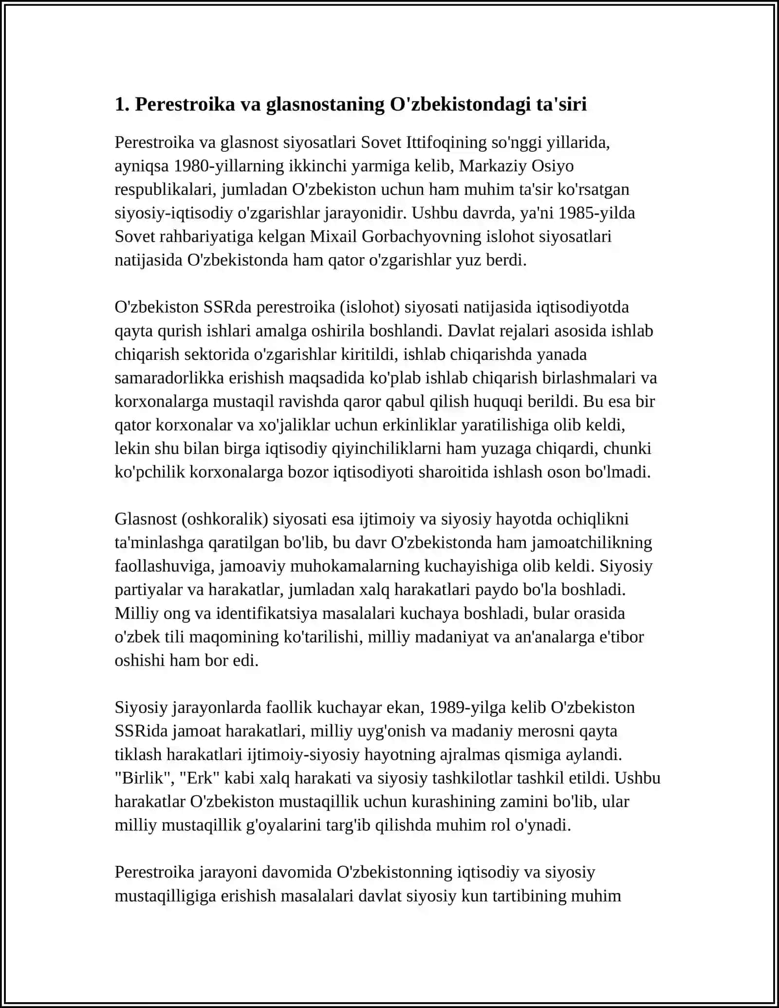 MUSTAQILLIKKA ERISHISH ARAFASIDAGI O'ZBEKISTONDAGI IJTIMOIY SIYOSIY JARAYONLAR 4