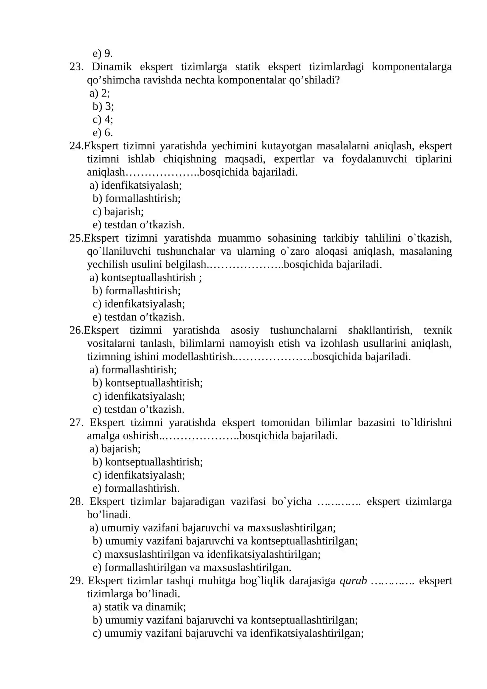 Ekspert tizimlar test savollari 4