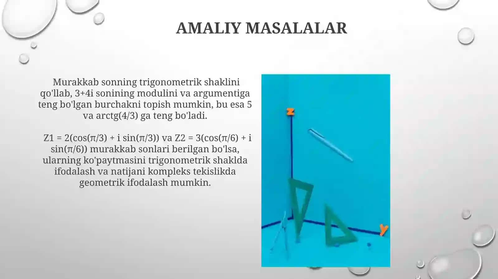 Kompleks sonlarlarning geometrik ma'nosi va trigometrik shakli 4