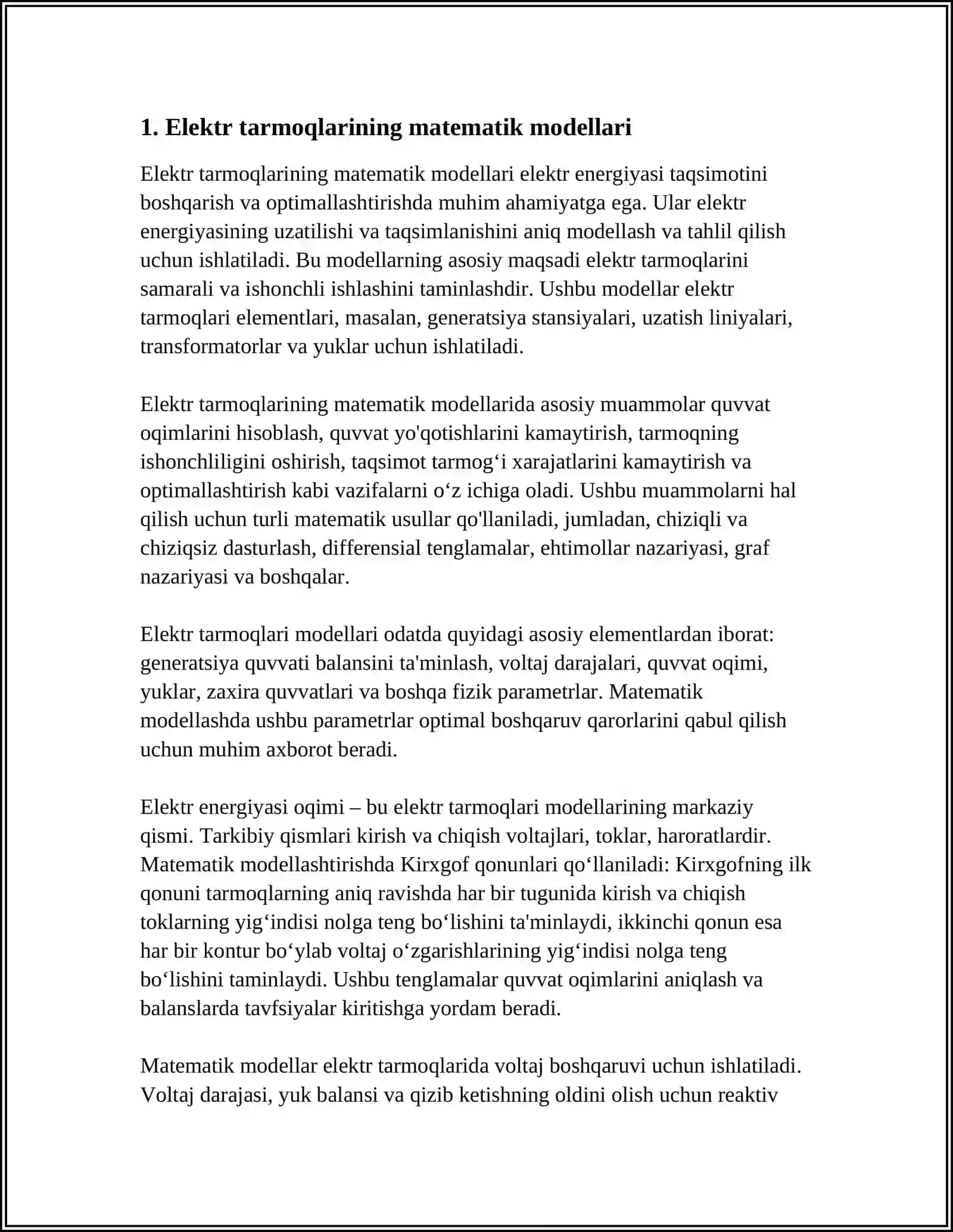 ELEKTR TARMOG‘INING ELEKTR VA MEXANIK HISOBLARI 4