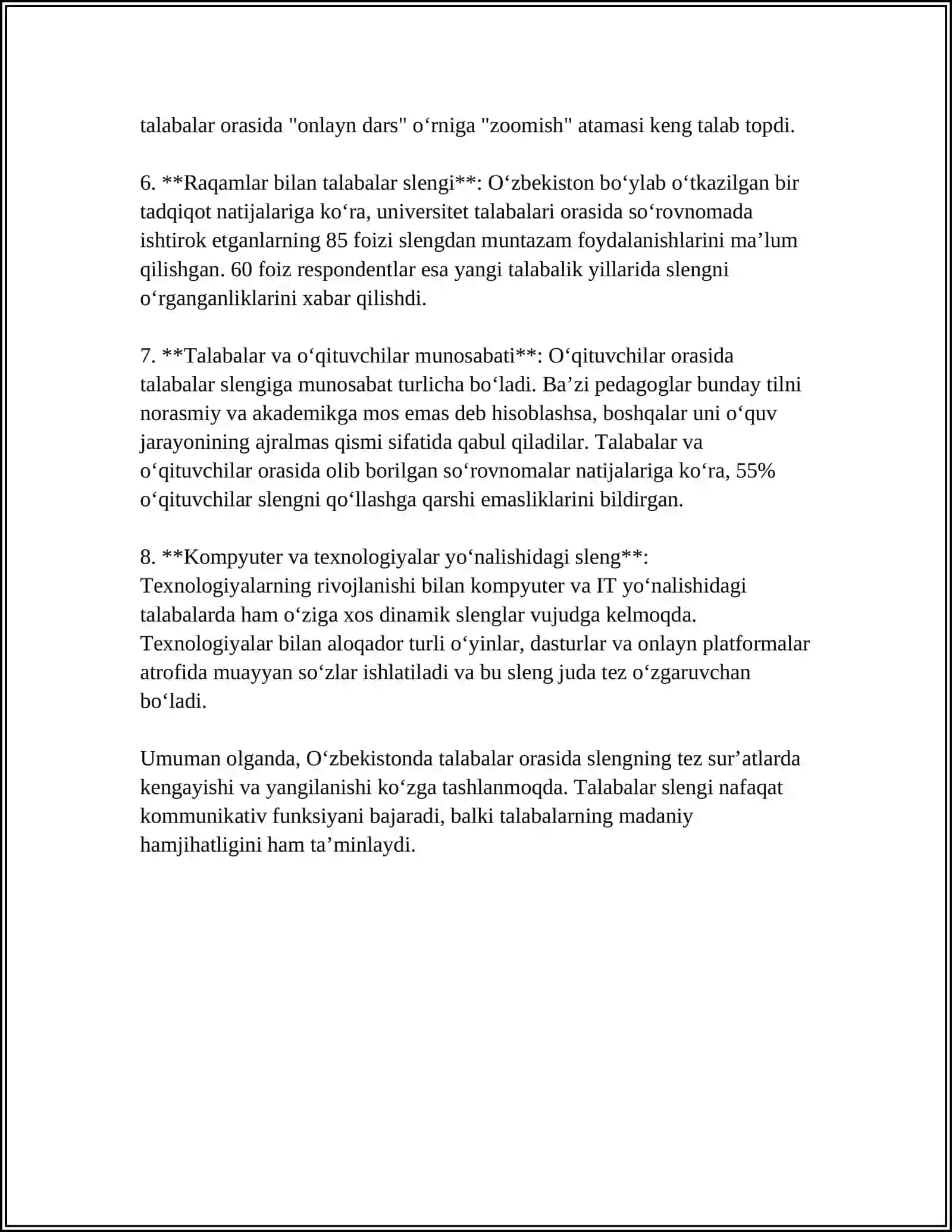 MUSTAQIL ISH Mavzu: TALABALAR LEKSIKASI 4